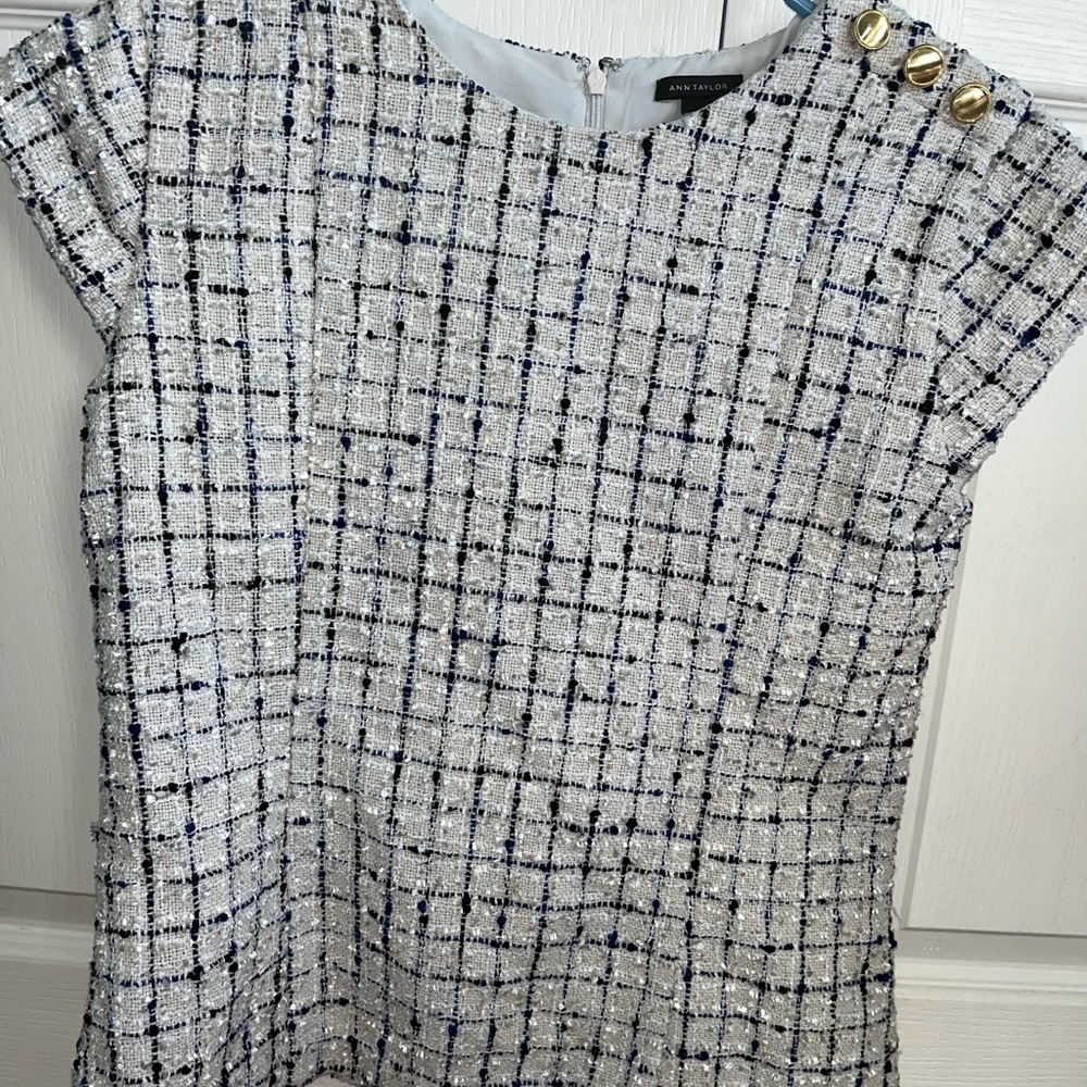 Ann Taylor Women's Blue and White Tweed Top